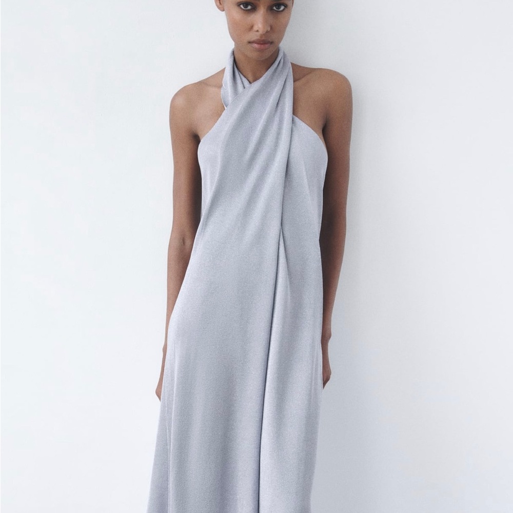 zara knit dress with metallic dress silver